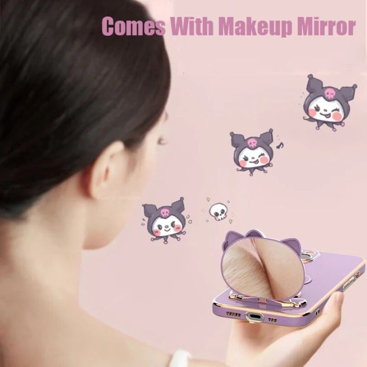 Kuromi%20My%20Melody%20Mirror%20Holder%20Case%20For%20Samsung%20Galaxy%20S23%20Ultra%20S22%20S21%20S20%20FE%20S10%20Note%2020%2010%20Plus%20A24%20A34%20A54%20Plating%20Cover%20-%20Image%205