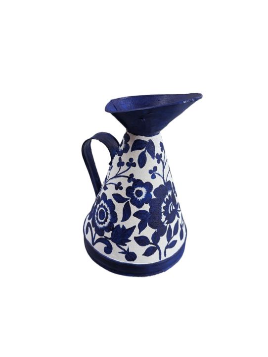 Metal%20flower%20vase.white,blue%20combo,acrylic%20painting%20on%20white%20vase%20easily%20can%20suit%20your%20wagon,living%20room,office%20etc%20decoration.measurment%2010"%20long.(%20price%20without%20flower)%20-%20Image%202