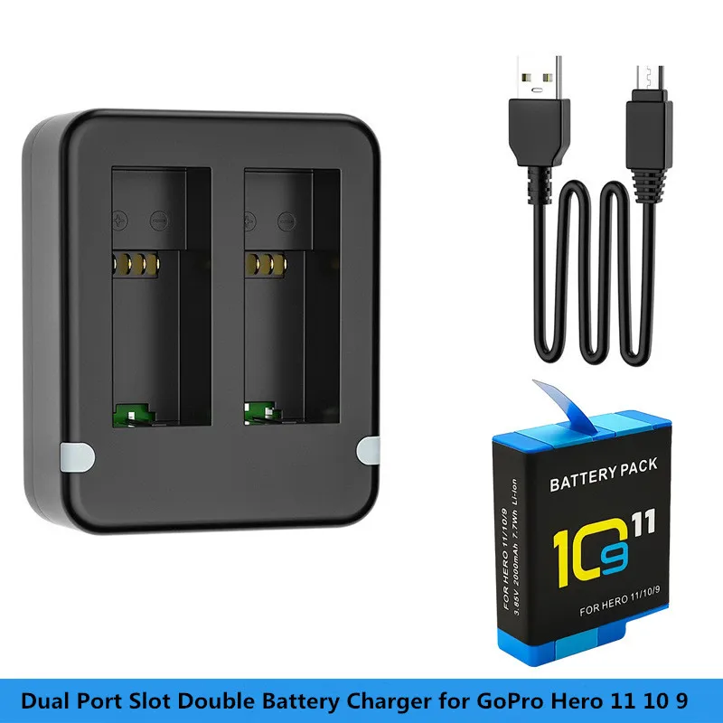 for Gopro Hero 12 11 10 Black Smart Dual Port Slot Dual Battery