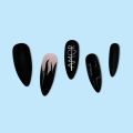 Black Almond Nails Set Press on Flame Matte Tips Finger False Nails Reusable Adhesive Full Cover Acrylic Fingernails. 