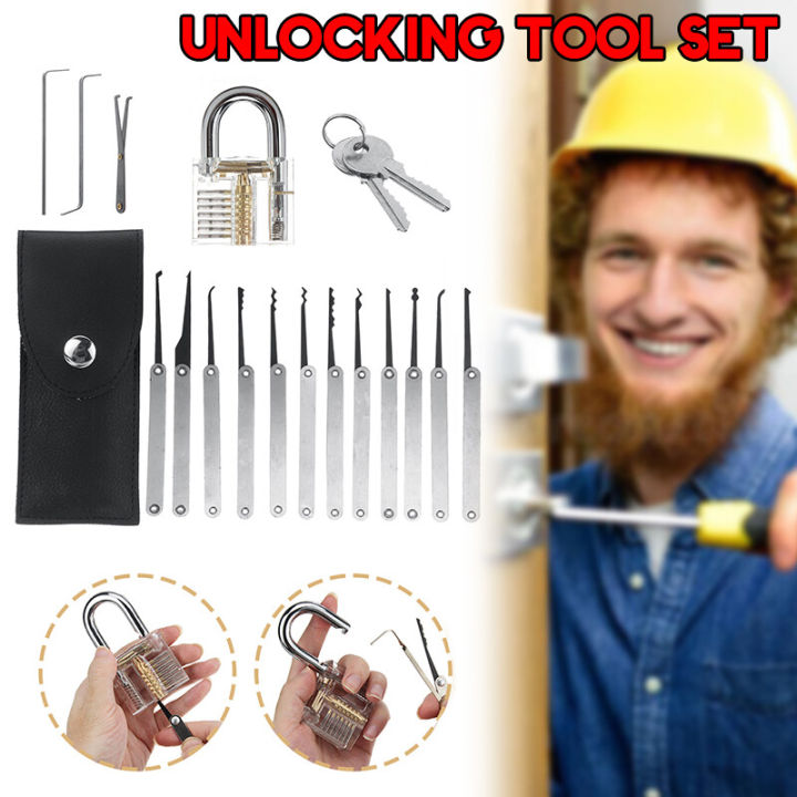 (Training Lock) Lock Picking Set Unlocking Tool Set Locksmith Practice Lock Pick Key Extractor Padlock Lockpick Tool Kits With Carrying Bag For Beginner Professional Kids - Without Lock