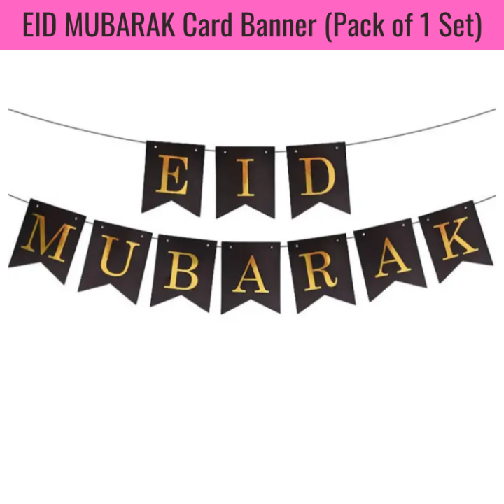 EID Mubarak Card Banner – Elegant Black & Gold EID Decoration for Home, Mosque & Party (Pack of 1 Pcs)