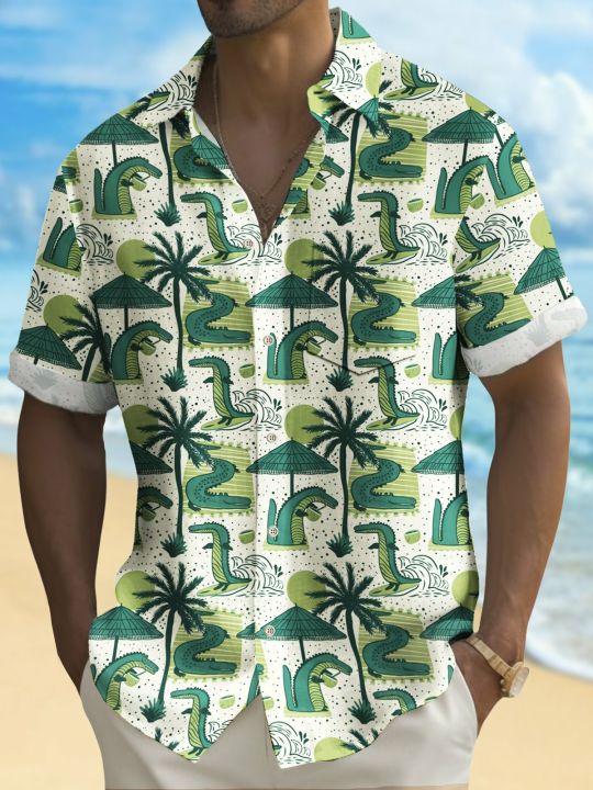 Summer Men's Resort Hawaiian 3D Printed Shirt Button Up Short Sleeve Tee Tops Fashion Beach Shirt Vacation Daily Wear Shirts