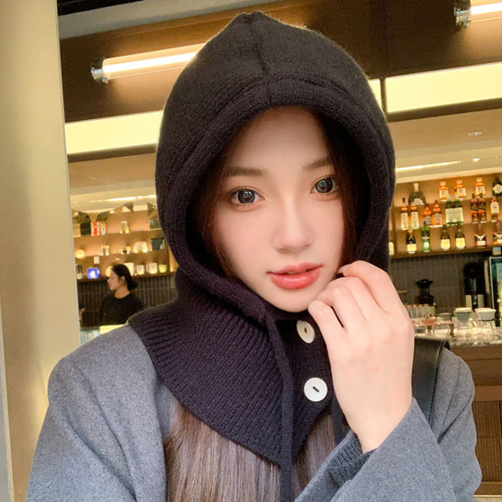 Korea Hat and Scarf Set Scarf Neck Set Balaclava Hat Women Winter Knitted Hooded Caps Wool Pullover One-Piece Neck Collar Hat