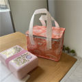 1P2R Cute Pink Small Laminated Waterproof Ice Pack Insulated Bento Bag Portable Zipper Storage Lunch Box Bag Lunch.