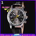 Men's fashion faux leather strap round dial analog casual wrist watch Xmas gift. 