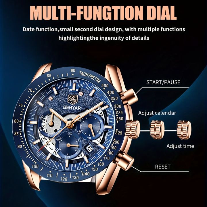 1pc%20BY%20BENYAR%20Watch%20For%20Men%20Chronograph%20Men's%20Watch%20Analog%20Quartz%20Movement%20Stylish%20Sports%20Designer%20Wrist%20Watch%201181.1inch%20Waterproof%20Elegant%20Father's%20Day%20Gift%20-%20Image%203