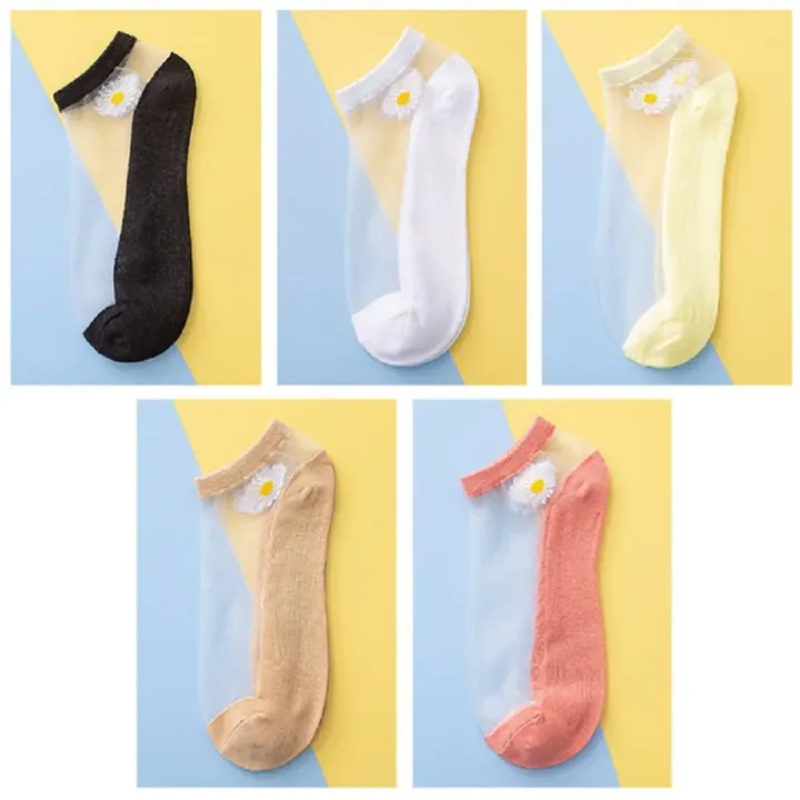 Beautiful%20Thin%20Breathable%20Crystal%20Silk%20Flower%20Fashion%20Transparent%20Sock%20For%20Girls%205%20Pair%20-%20Image%203