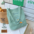 Trendy Top Handle Cute Bear Design embroidery Corduroy Tote Bag Shopping Bag/College/University Bag, Cord fabric Tote Bag For University Students ,Girls and Trendy Fashionable Women With Free pouch, pencil bag, cosmetic bag..