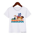 Cute Boys Girls Kawaii Sharking with Sharkdog Cartoon Print Children'S Tshirt Summer Baby Clothes White Short Sleeve Tops. 