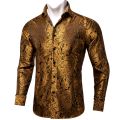 Luxury Golden Shirt For Man Party Men Shirts Fashion Man Club Wear Floral Wedding Formal Long Sleeves Shirt For Male Free Ship. 