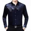 Luxury Chinese Dragon Embroidery Velvet Shirt Men Slim Fit Long Sleeve Casual Shirts Mens Button Down Social Party Chemise 4XL. 