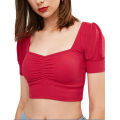 Crop Tops Blouse for Women - Casual Ribbed Fabric with Regular Fit.