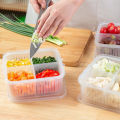 Refrigerator Storage Box 4 Grid Food Vegetable Fruit Storage Box Fridge Organizer Drain Basket Meat Onion Ginger Clear Crisper.