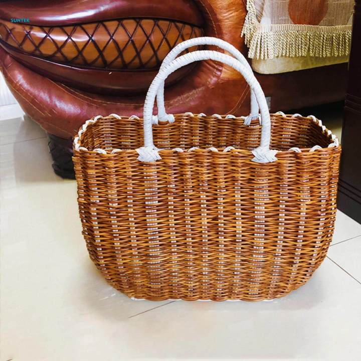 Woven Basket with Handles Fruits Storage Baskets Organizer for Bedroom M