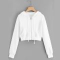 2022 Zipper Sweatshirts Drawstring Sweatshirt Women Crop Jacket Casual Solid Long Sleeve Pocket Thin Short Tops Ropa Mujer.