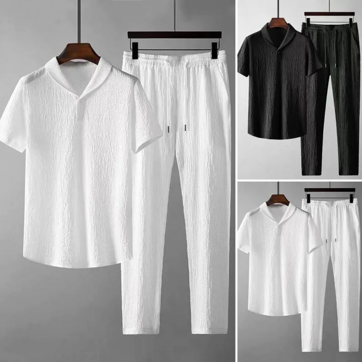 2Pcs/Set%20Summer%20Men's%20Suit%20Elastic%20Waistband%20Pleated%20Casual%20Outfit%20Men%20Business%20Short%20Sleeve%20Shirts%20Long%20Pants%20Set%20Male%20Clothing%20-%20Image%205