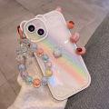 Cute 3D Rainbow Bear Ear Flower Transparent Hang Phone Chain Silicone Case for iphone 15 14 Pro Max 13 12 11 X XR XS Soft Cover.