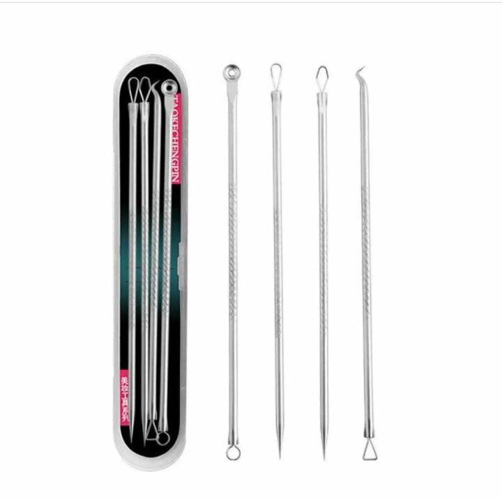 4Pc/Set Stainless Steel Blackhead Removal Kit Acne Blemish Pimple Extractor Remover Needles Tweezers Face Skin Care Tools