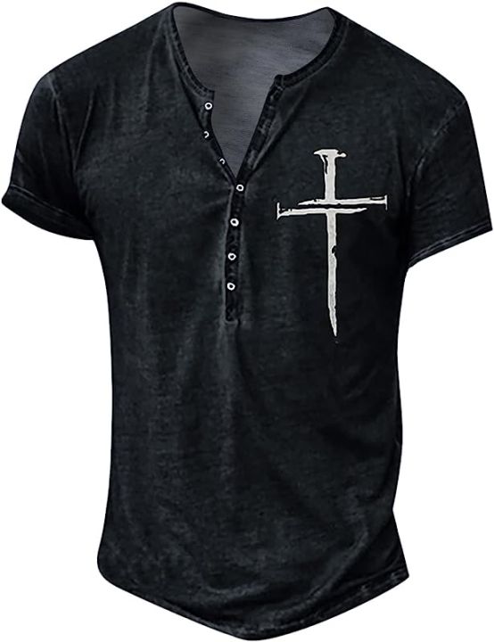 WENKOMG1%20Men's%20T-Shirt%20Vintage%20Summer%20Henley%20Shirt%20Fashion%20Casual%20Tops%20Goth%20V-Neck%20Sweatshirt%20Tee%20Shirt%20-%20Image%202