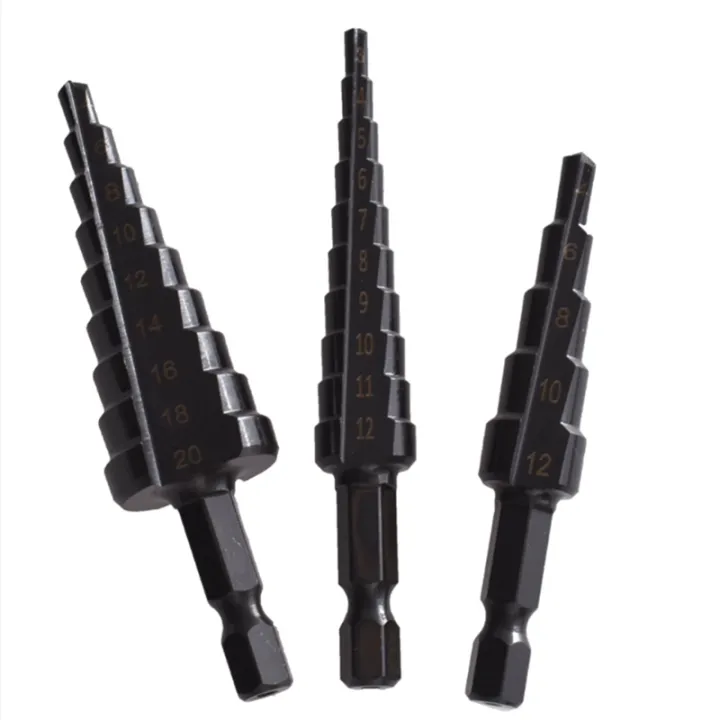 XHHDQES%204Pcs%203-12%204-12%204-20mm%20HSS%20Straight%20Groove%20Step%20Drill%20Bit%20Nitride%20Twist%20Drill%20Wood%20Metal%20Hole%20Cutter%20Core%20Drilling%20Tools%20-%20Image%203