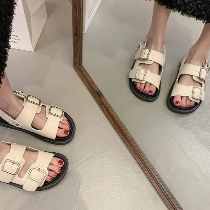 Birkenstock%20Double%20Belt%20Buckle%20Flat%20Soft%20Leather%20Sandals%20for%20Women2023Summer%20Buckle%20Casual%20Roman%20Shoes%20Open%20Toe%20Beach%20Shoes%20-%20Image%205