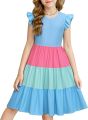 Kids Girls Summer sweet Dresses with Short Sleeve A-Line design and Tiered Midi Casual Sundress Size 0-12 Years old childrens. 