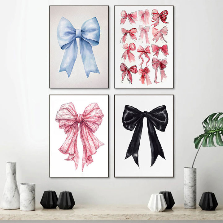 Beautiful Pink Bow Girl Heart Love Girl's Room Home Decoration Fashion Posters and Prints Canvas Painting Wall Art Picture Gifts