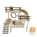 Qiunery Wooden Hamster Platform With Fence, Climbing Ladder 3-Tier Handmade Guinea Pig Playground, Small Animals Exercise Activity Toy For Parrot, Gerbil, Squirrel. 