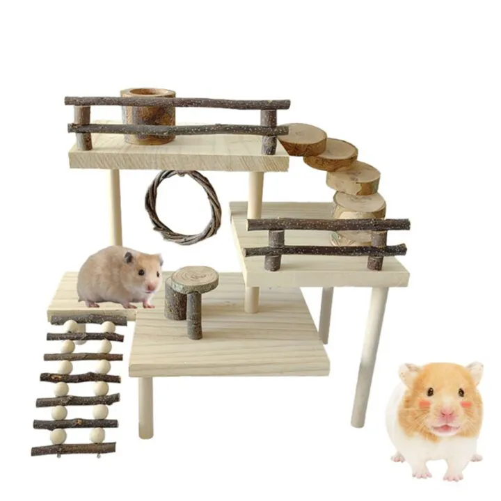 Qiunery%20Wooden%20Hamster%20Platform%20With%20Fence,%20Climbing%20Ladder%203-Tier%20Handmade%20Guinea%20Pig%20Playground,%20Small%20Animals%20Exercise%20Activity%20Toy%20For%20Parrot,%20Gerbil,%20Squirrel%20-%20Image%204