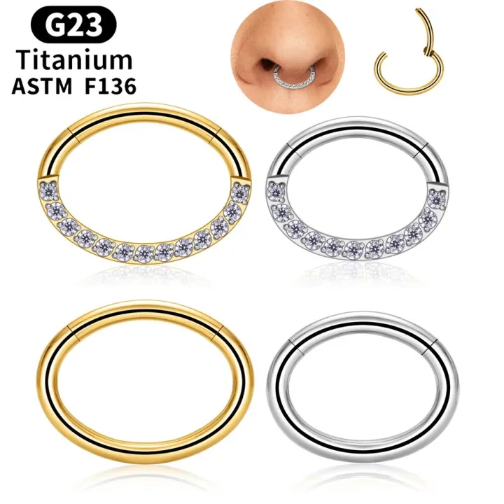 ASTM F136 Titanium Elliptic Septum Ring Hoop CZ 16G Clicker Piercing Nose Rings Helix Cartilage Clicker Tragus Piercing Jewelry