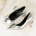 Women YS Luxury Replica Brand Designer Pumps 7cm High Heels Scarpins Lady Wedding Low Heels Metallic Silver Event Shoes House Foocus. 