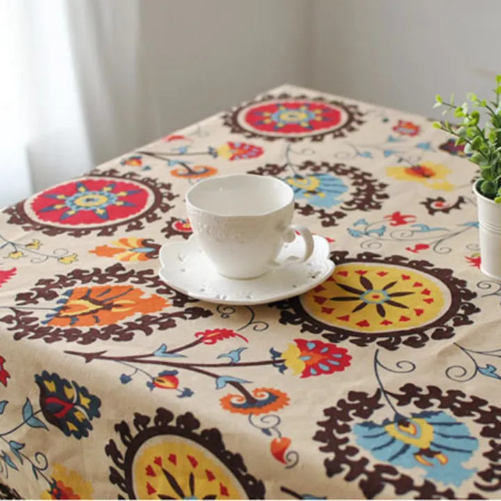 Retro%20Sunflower%20Pattern%20Lace%20Cotton%20Linen%20Fabric%20Tablecloth%20Table%20Cover%20Decor%20-%20Image%203