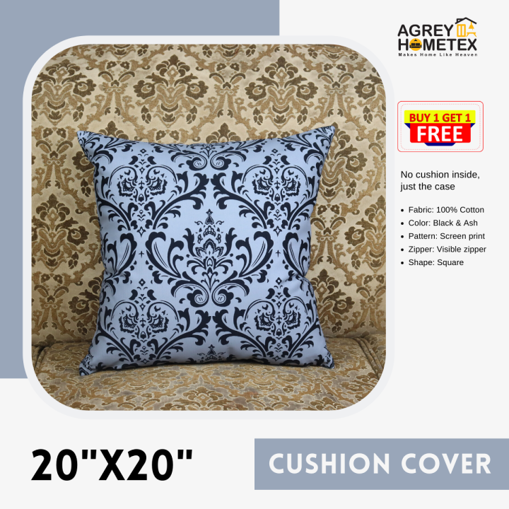 Cushion Cover, Black & Ash (20"x20"), Only Cover