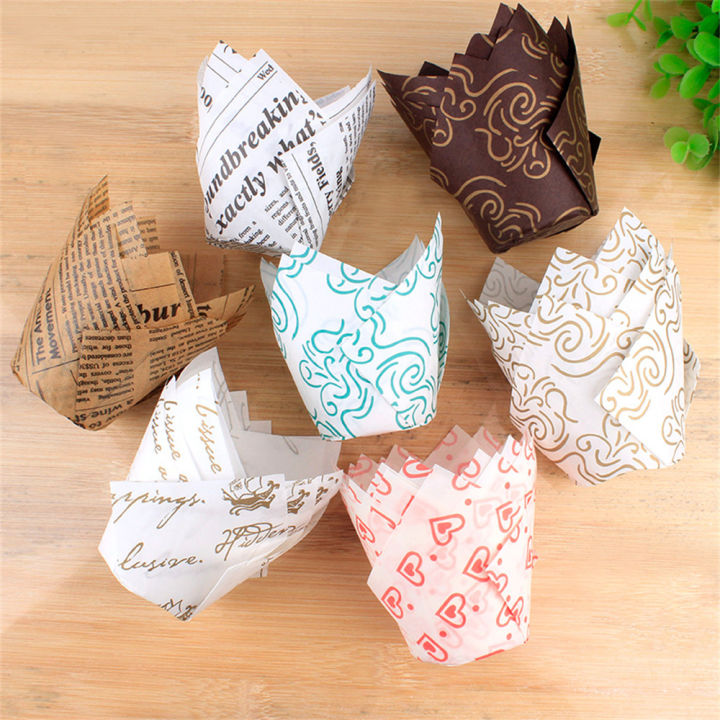 50pcs/bag Newspaper Style Cupcake Liner Baking Cup For Wedding Caissettes Tulip Muffin Cupcake Paper Cup Oilproof Cake Wrapper