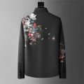 2023 Spring Flower Rhinestone Shirts Men Slim Fit Casual Shirts Long Sleeve Business Dress Shirts Streetwear Social Party Tuxedo.
