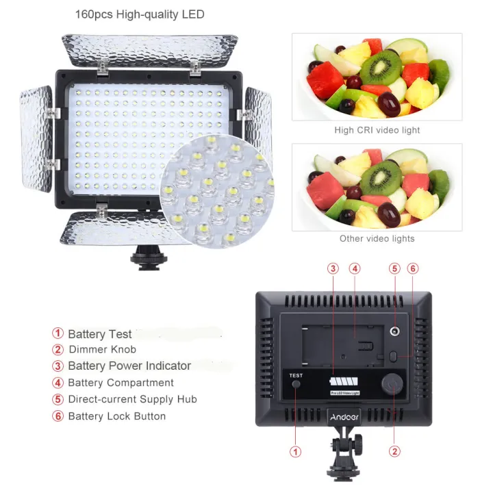 W160%20Video%20Photography%20Light%20Lamp%20Panel%206000K%20160%20LEDs%20for%20DSLR%20Camera%20DV%20Camcorder%20-%20Image%202