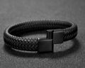 LEATHER MENS MEN 20CM BLACK MAGNETIC CLOSURE INFINITY LEATHER STRAP - Bracelet. 