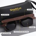 ShadeLux, Premium Leisure Square TR90 Frame Polarized Sunglasses, With Wooden Temples, For Men Women Outdoor Party Vacation Travel Driving Supply Photo Prop.