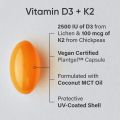 Sports Research® Vitamin D3 + K2 with Coconut MCT Oil Vegan D3 2500iu (62.5mcg - 2500iu) & Plant Based Vitamin K2 Supplement - 60 Softgels. 
