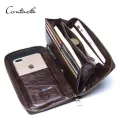 CONTACT'S Brand Cow Leather Men Casual Long Clutch Wallet Zipper Purse With Passport Holder Phone Case Card Holder. 