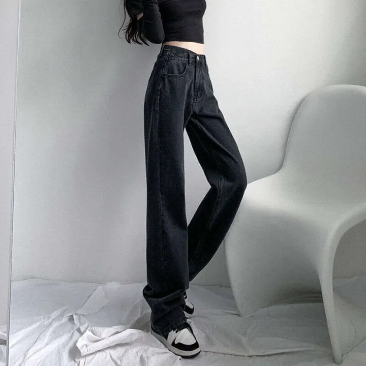 Black%20gray%20jeans%20for%20women's%20spring%20and%20autumn%20wear%202024%20new%20high%20waisted%20straight%20loose%20fit%20small%20design%20with%20wide%20leg%20pants%20-%20Image%204