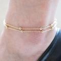 Women's Fashion Simple Golden Color Transfer Bead Adjustable Foot Chain Jewelry Double-layer Chain Foot Decoration. 