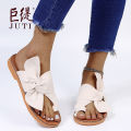 Juti spot 2021 spring summer autumn foreign trade 43 large size wish roman flat bow ladies sandals. 
