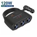 120W Car Charger 12V 24V 3 Socket Cigarette Lighter Splitter Dual USB PD Car Power Conversion Plug Fast Charge Adapter for Phone. 