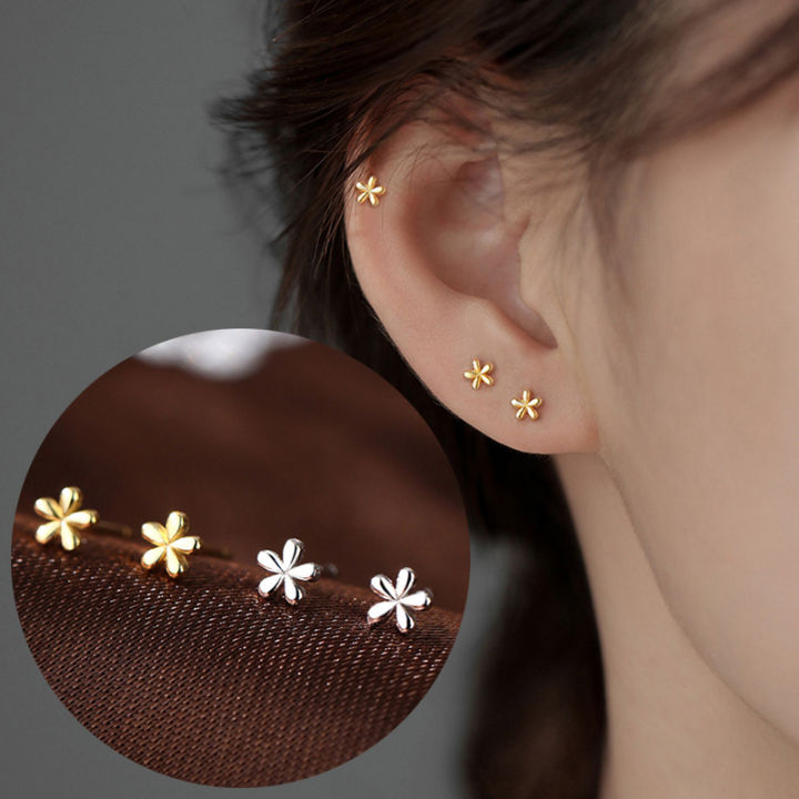 1Pair Gold Simple Earrings Silver Mini Small Flowers Ear Stud Piercing Jewelry Nicle