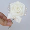 European Wedding Flowers Groom Groomsmen Boutonniere Wedding Prom Men Suit Lapel Pin Silk Ribbon Ceremony Flower Brooch X8715. 