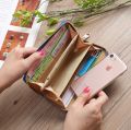 Women PU Leather Embroidery Floral Wallet with Zipper Card Holder, Blue, Red, Black, Pink, 20x10 CM.