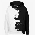 1.Black And White Cat 3D Print Boys Casual Pullover Hooded Long Sleeve Sweatshirt For Spring Fall, Kids Hoodie Tops Outdoor. 