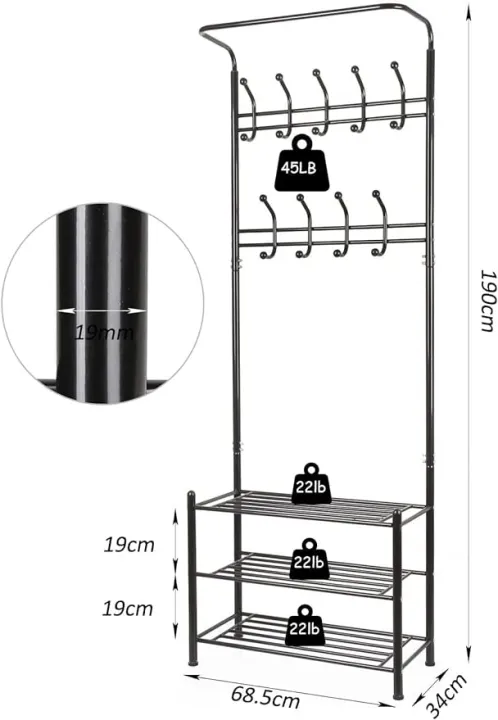 Full%20Metal%203%20Layer%20Coat%20Rack%20Stand%20with%20Shoe%20Storage%209%20Hooks%20Anti-tip%20Kit%20-%20Image%202